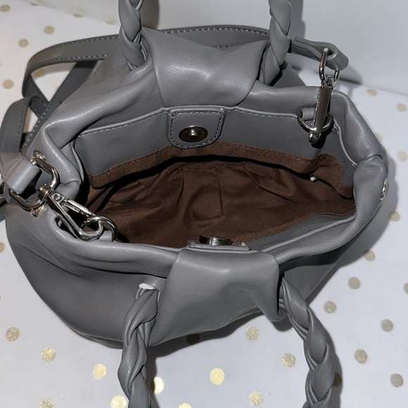 Gray Faux Leather Handbag Shoulder Bag Crossbody Braided Handles NEW - Picture 3 of 3